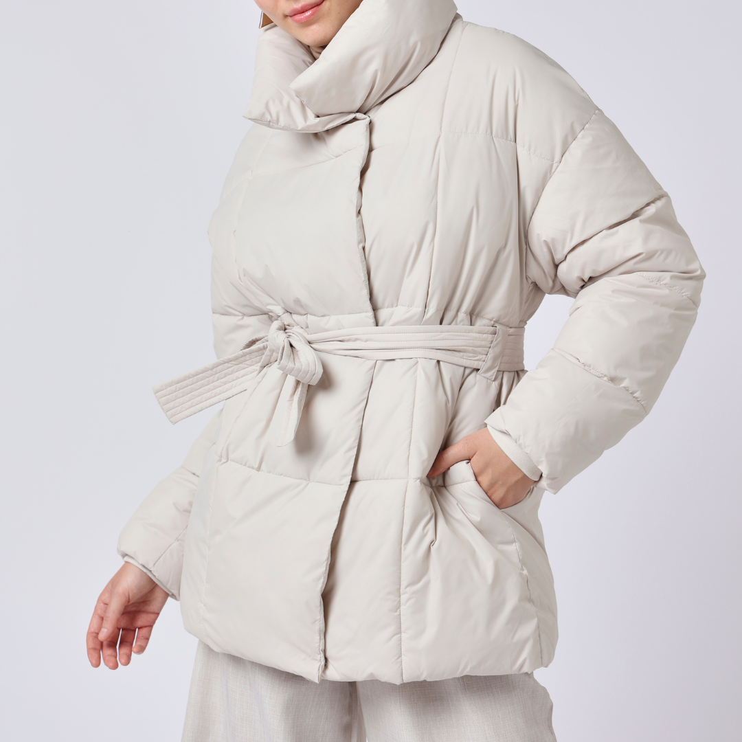 Mid Length Belted Puffer Jacket