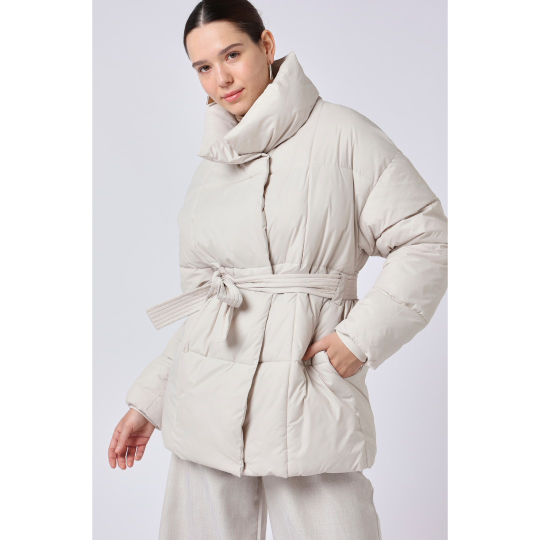 Mid Length Belted Puffer Jacket