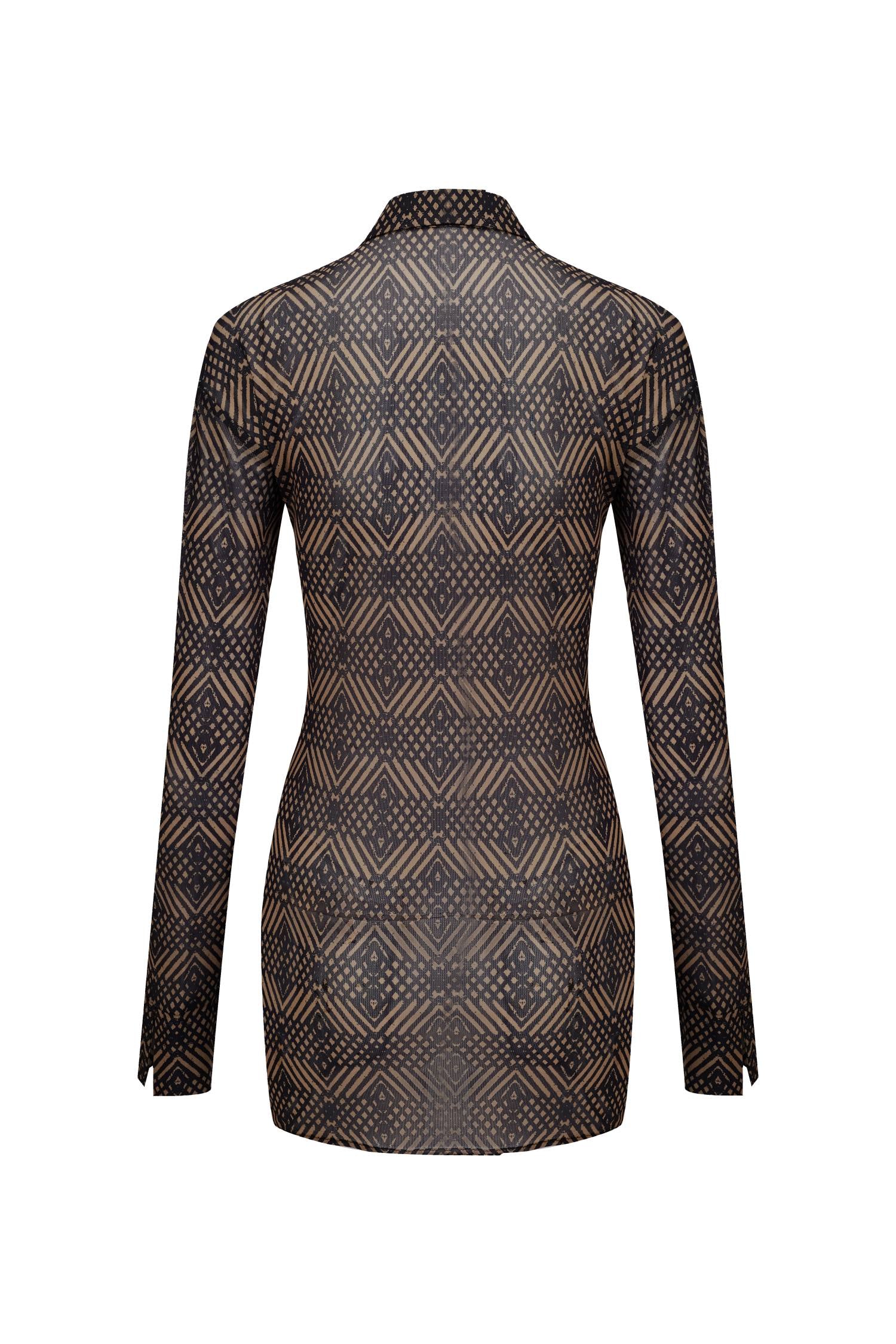 UUNIQ FEARLESS Mesh Mini Dress With Long Sleeve In Brown