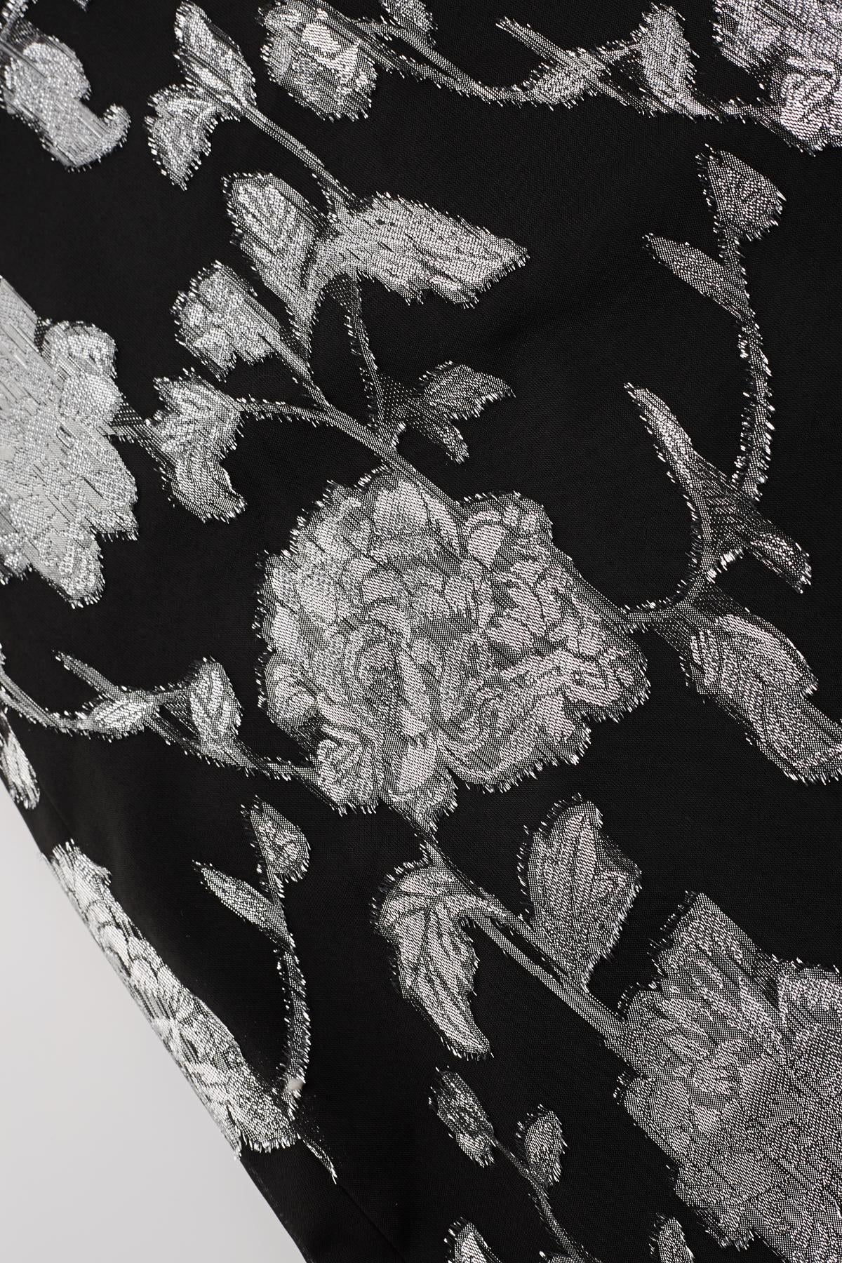 UUNIQ GATSBY Silver Floral Backless Slip Dress In Black